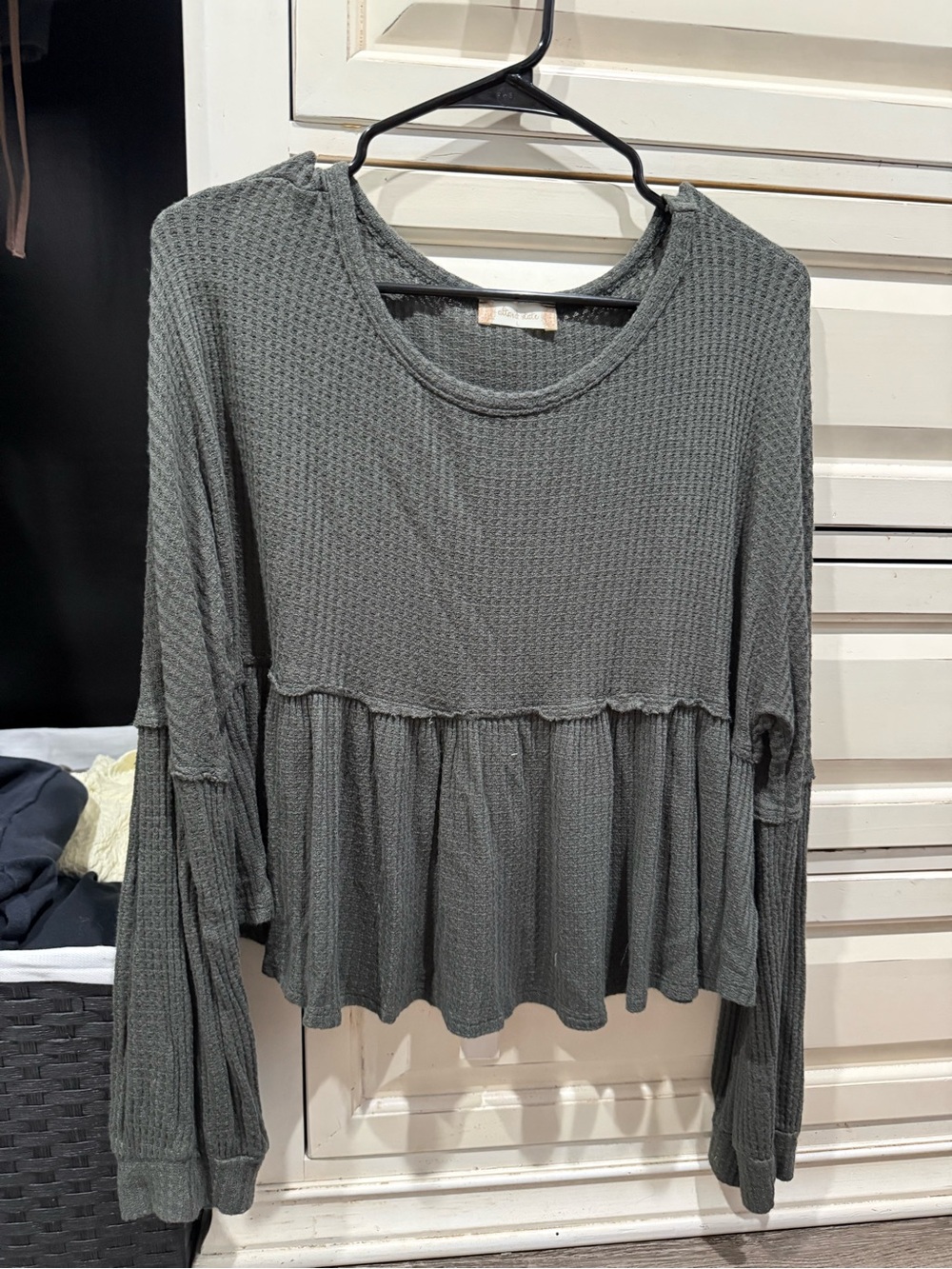 Altar'd State Charcoal Waffle Peplum Long-Sleeve Top